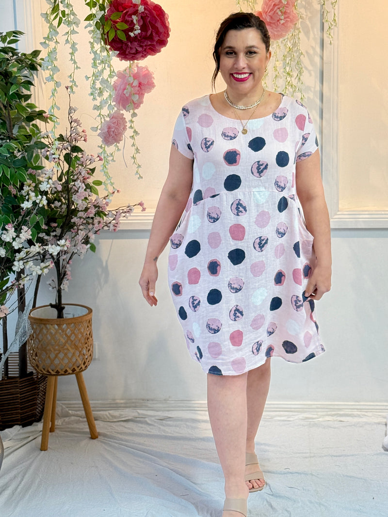 Sicily Blush Dots Linen Dress