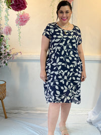 Sicily Navy Leaf Linen Dress