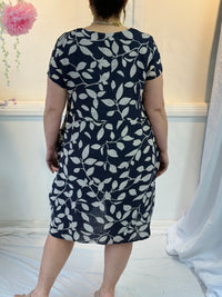 Sicily Navy Leaf Linen Dress