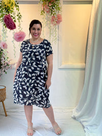 Sicily Navy Leaf Linen Dress