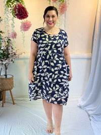 Sicily Navy Leaf Linen Dress