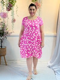 Sicily Pink Leaf Linen Dress
