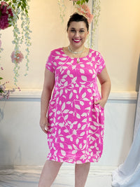 Sicily Pink Leaf Linen Dress