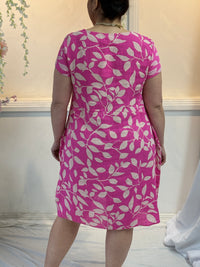 Sicily Pink Leaf Linen Dress