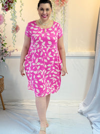Sicily Pink Leaf Linen Dress