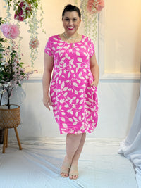 Sicily Pink Leaf Linen Dress
