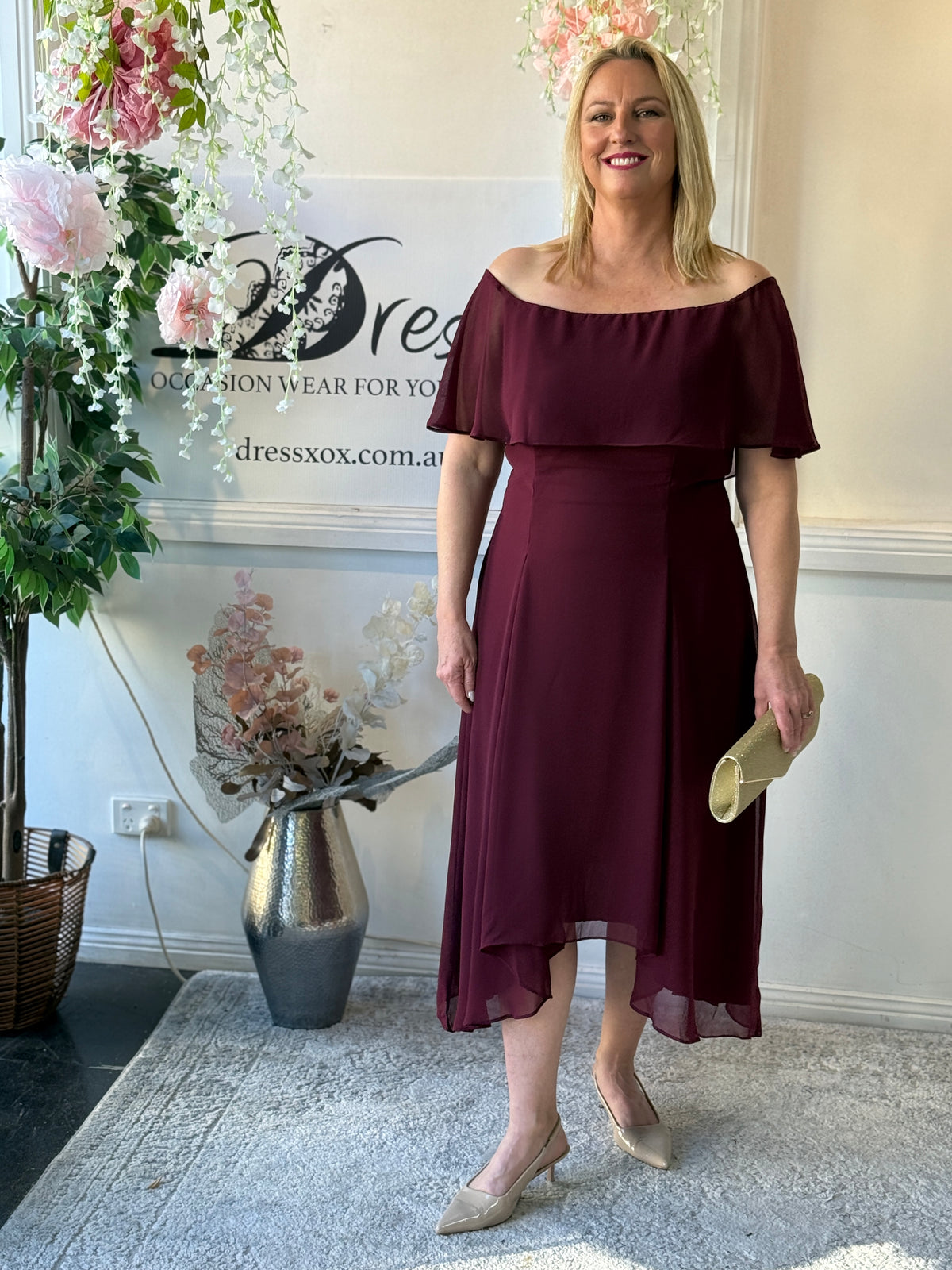Sonya Burgundy Evening Dress
