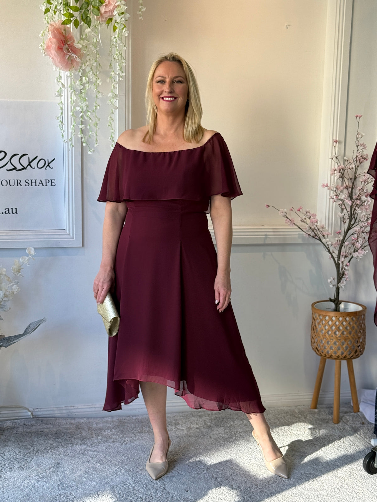 Sonya Burgundy Evening Dress
