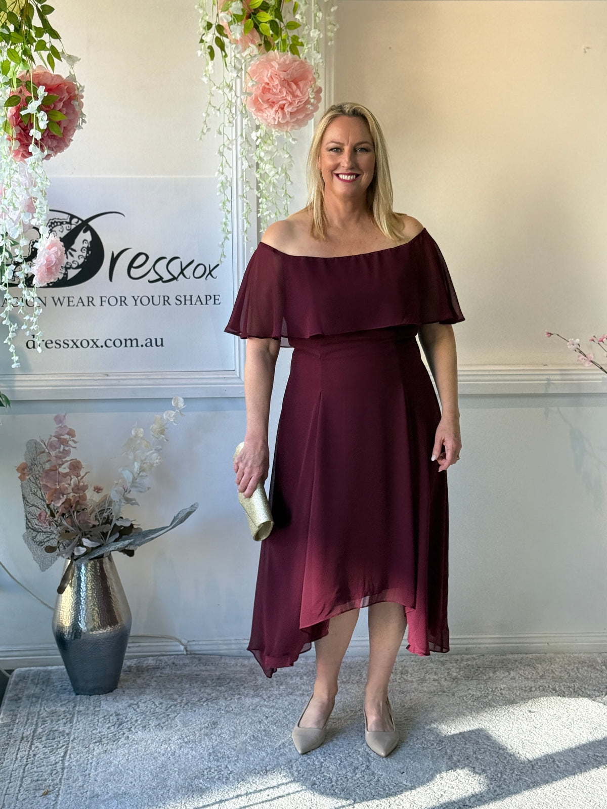 Sonya Burgundy Evening Dress