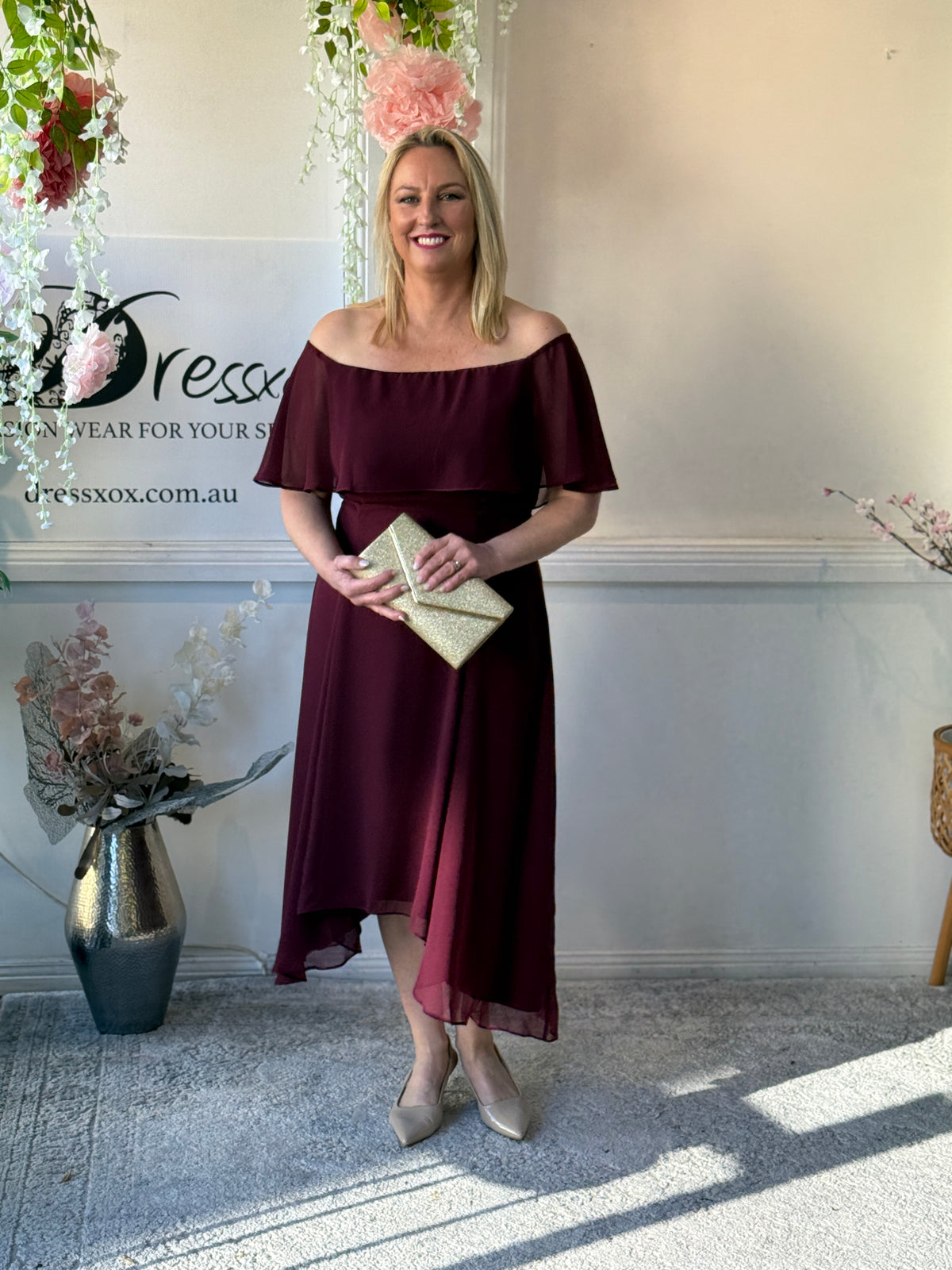 Sonya Burgundy Evening Dress