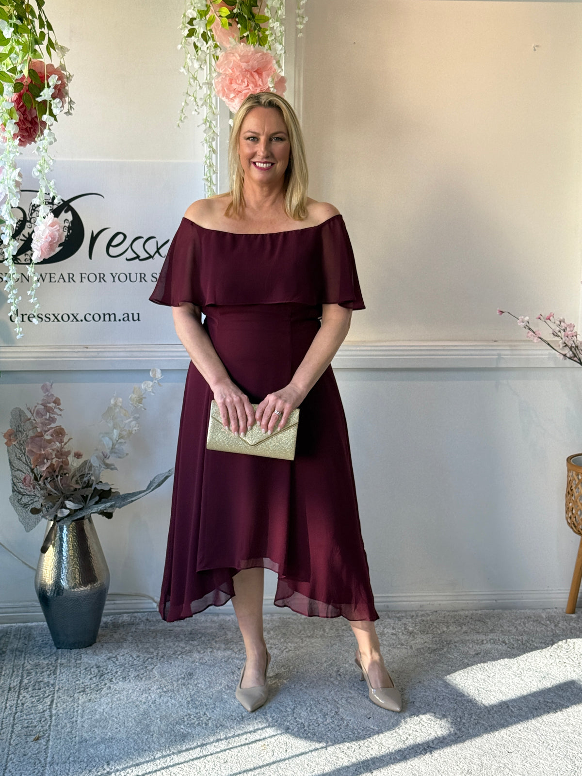 Sonya Burgundy Evening Dress
