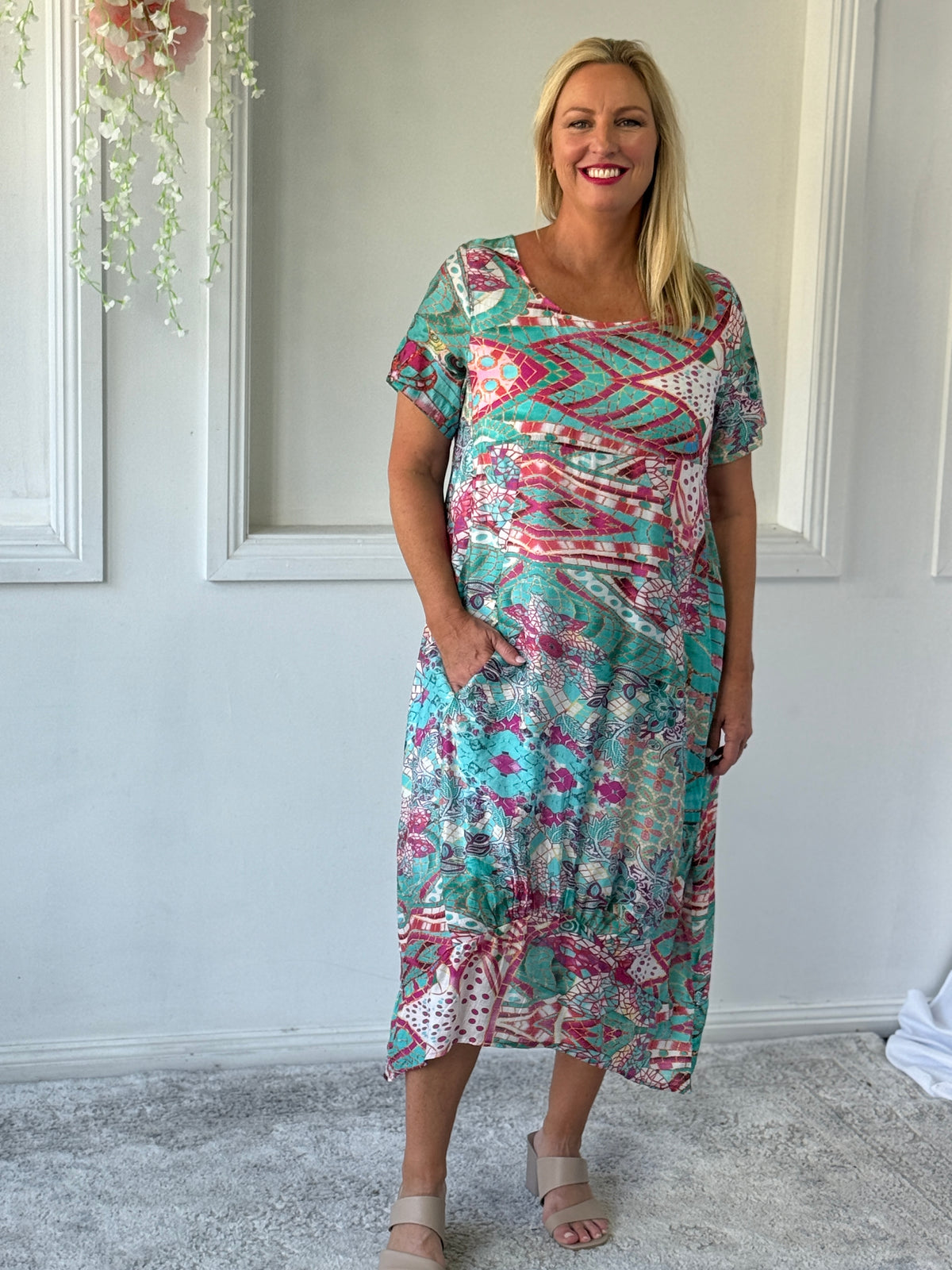 Sorrel Teal Abstract Layering Dress