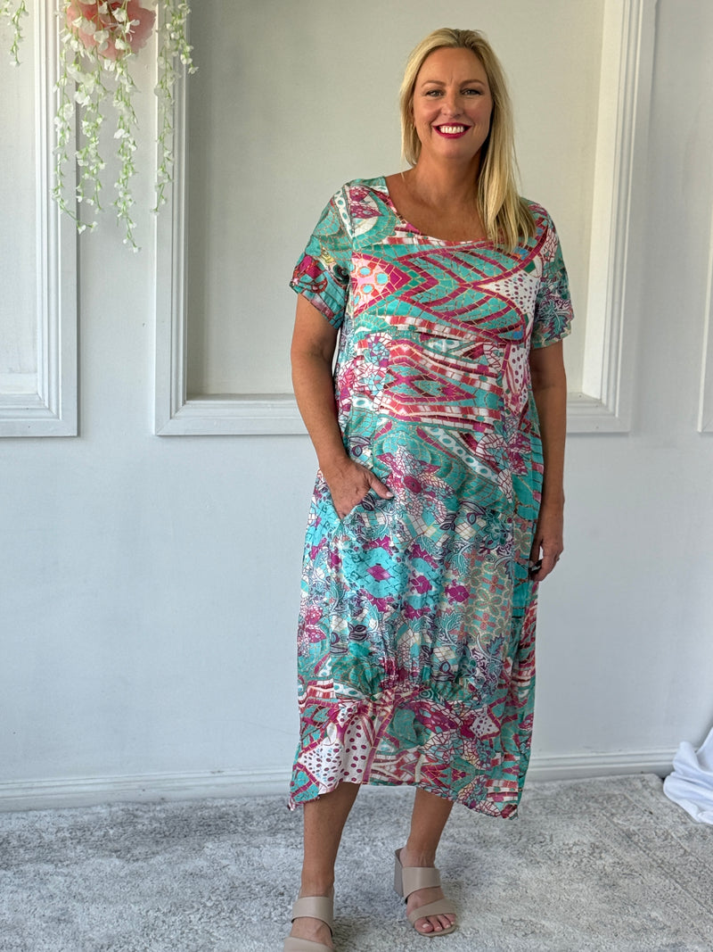 Sorrel Teal Abstract Layering Dress