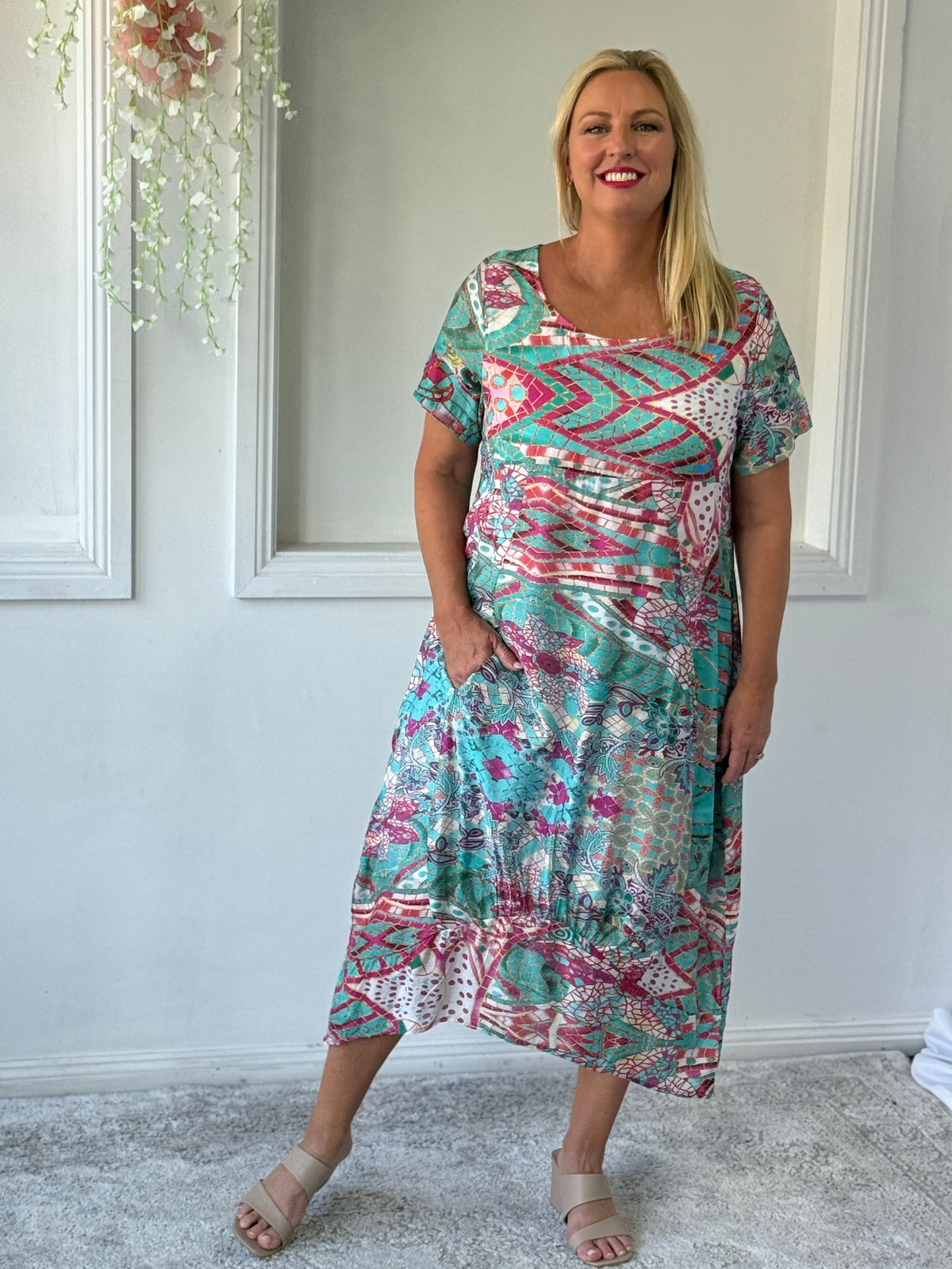 Sorrel Teal Abstract Layering Dress