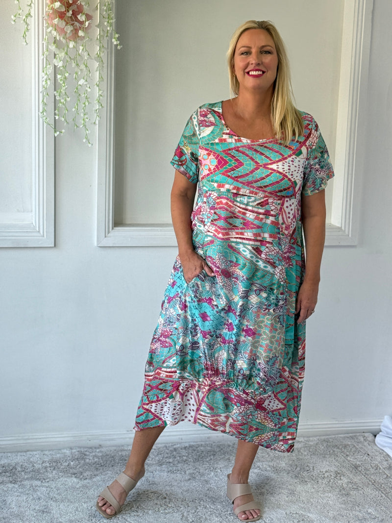 Sorrel Teal Abstract Layering Dress