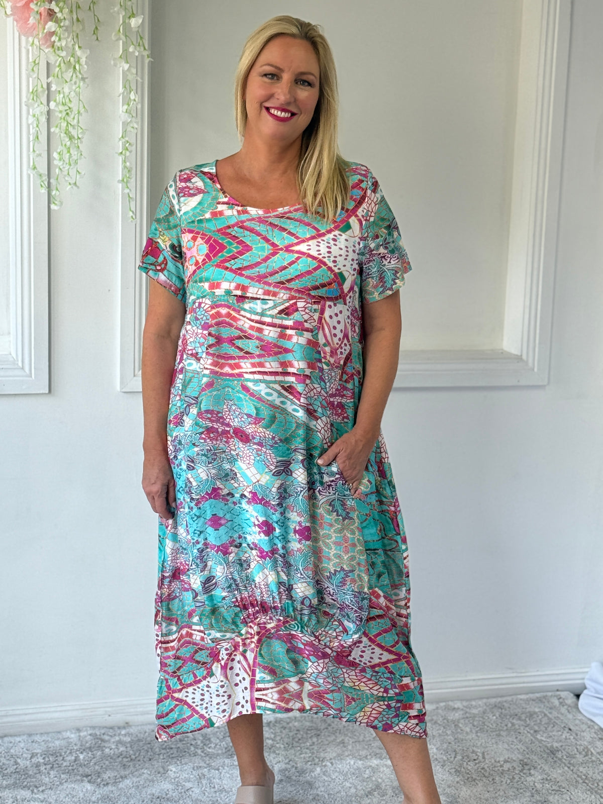 Sorrel Teal Abstract Layering Dress