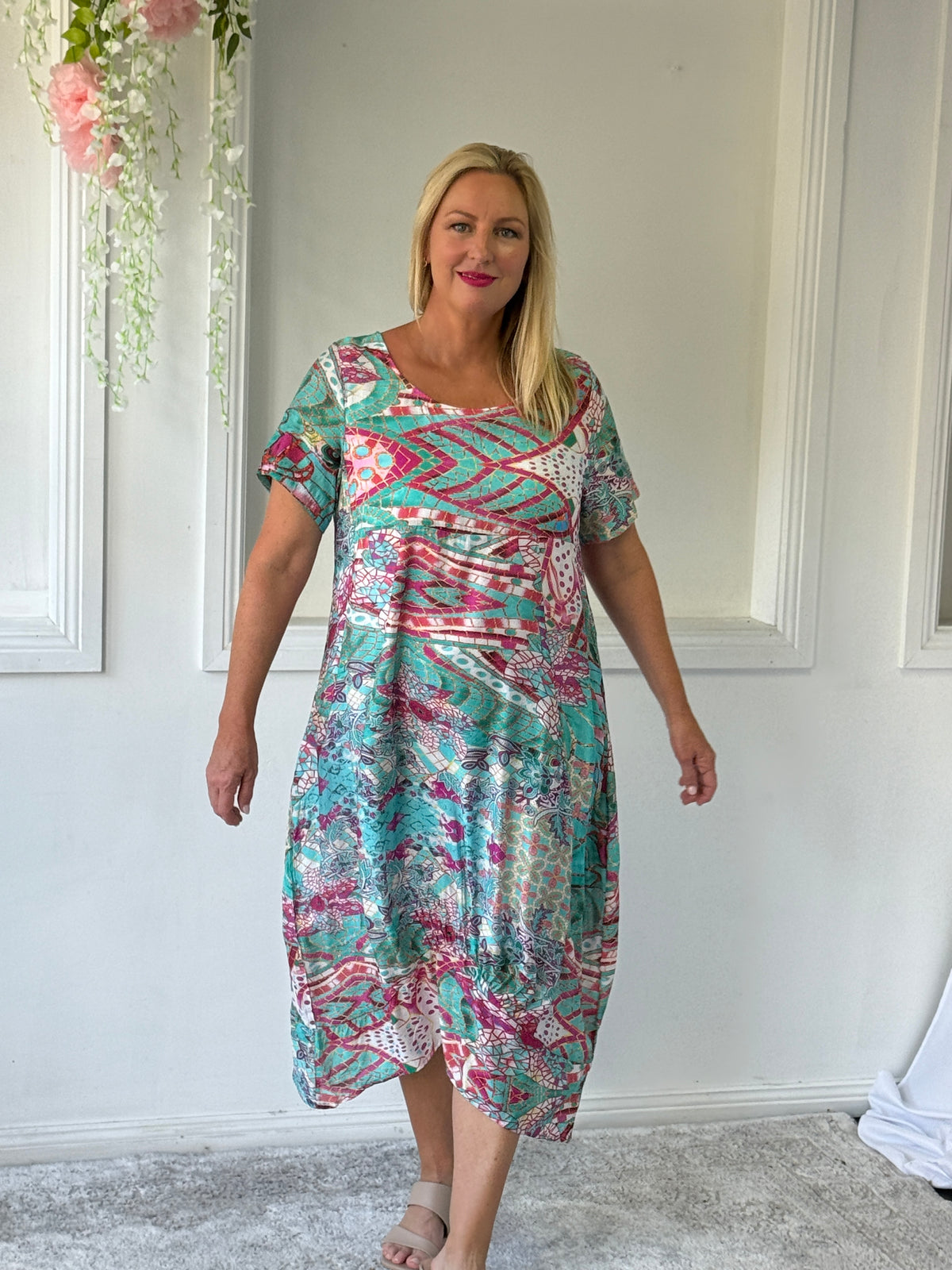 Sorrel Teal Abstract Layering Dress