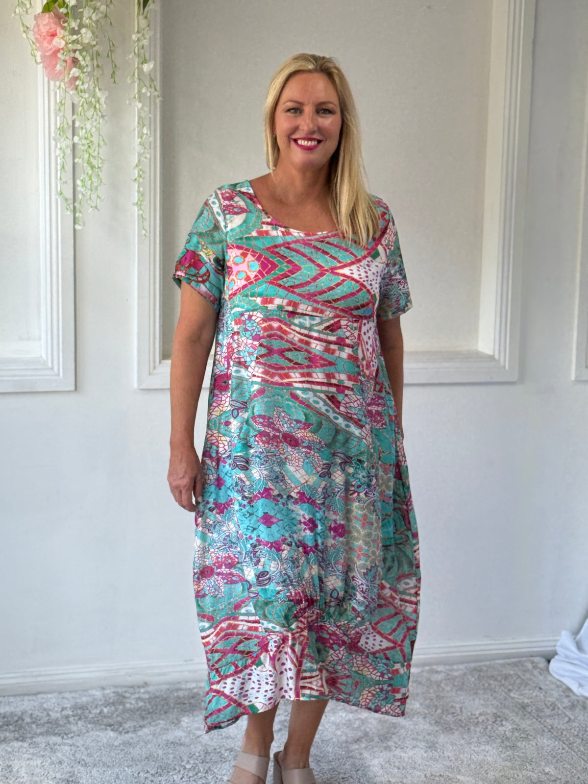 Sorrel Teal Abstract Layering Dress