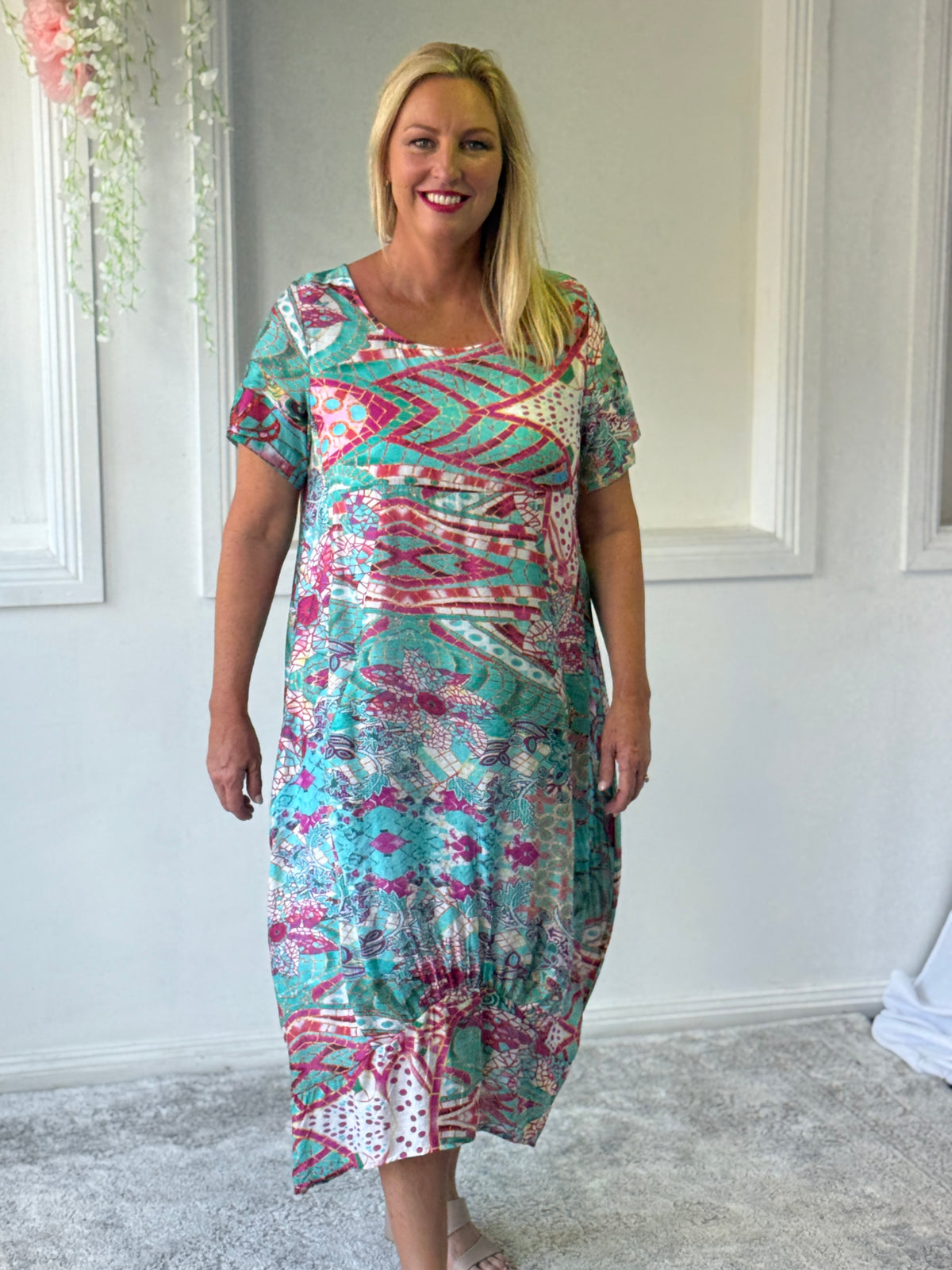 Sorrel Teal Abstract Layering Dress