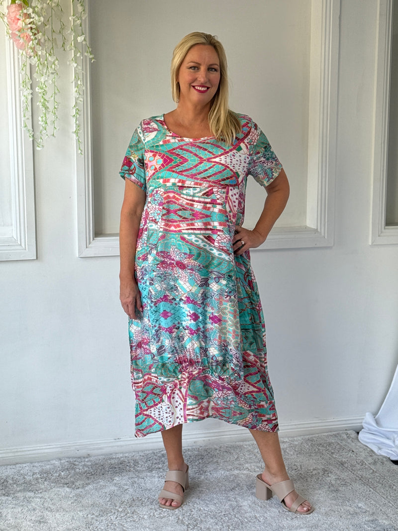 Sorrel Teal Abstract Layering Dress