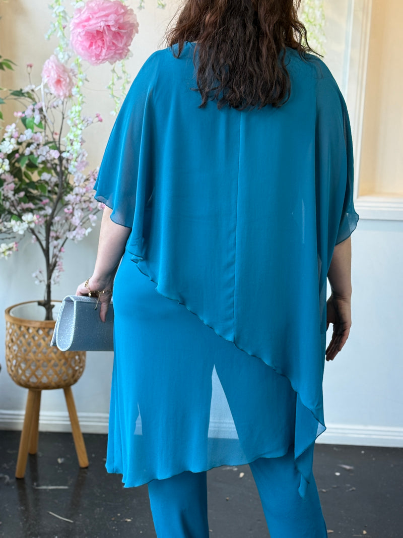 Quixie Teal Evening Tunic Top