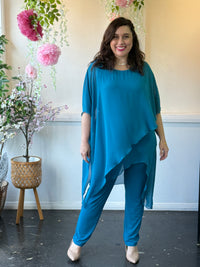 Quixie Teal Evening Tunic Top