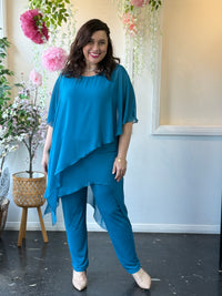 Quixie Teal Evening Tunic Top
