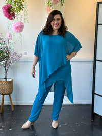 Quixie Teal Evening Tunic Top