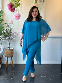 Quixie Teal Evening Tunic Top