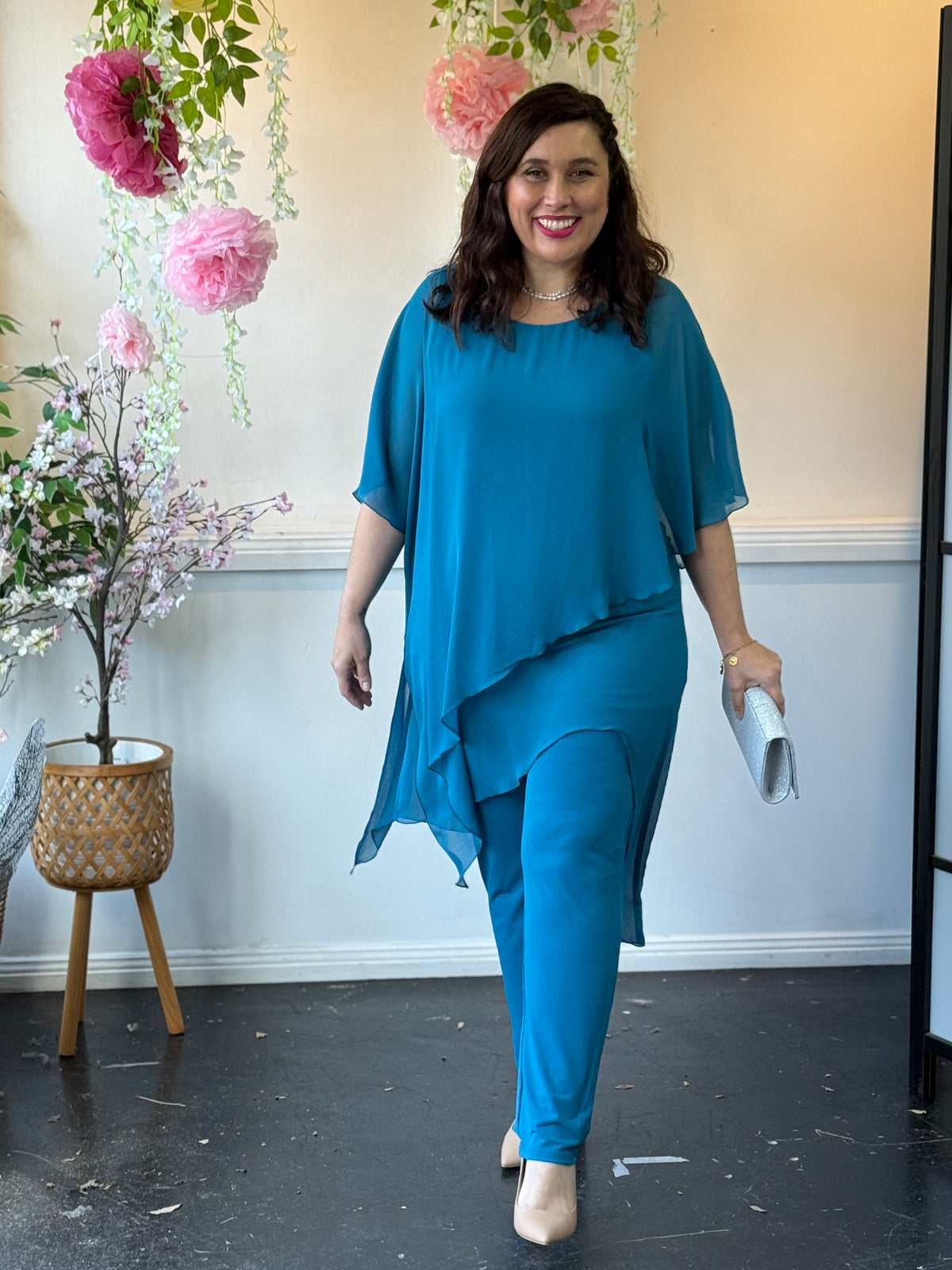 Quixie Teal Evening Tunic Top