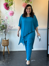 Quixie Teal Evening Tunic Top