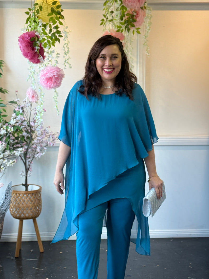 Quixie Teal Evening Tunic Top
