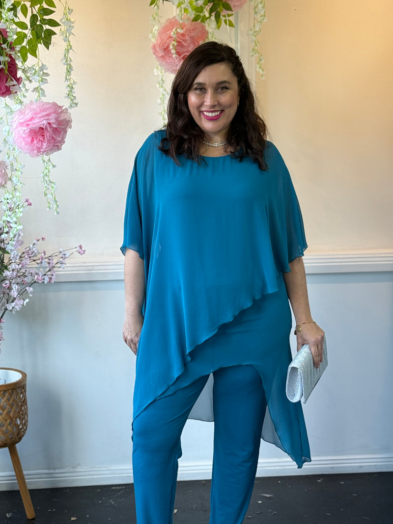 Quixie Teal Evening Tunic Top