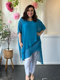 Quixie Teal Evening Tunic Top