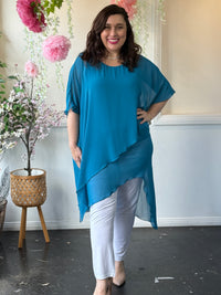 Quixie Teal Evening Tunic Top