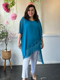 Quixie Teal Evening Tunic Top