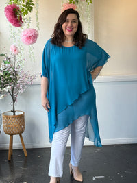 Quixie Teal Evening Tunic Top