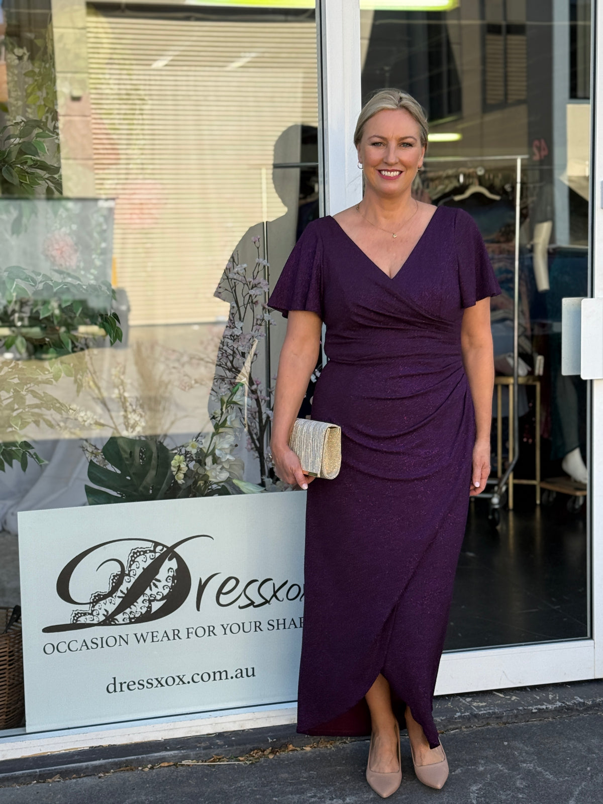 Tiffany Plum Glitter Evening Dress