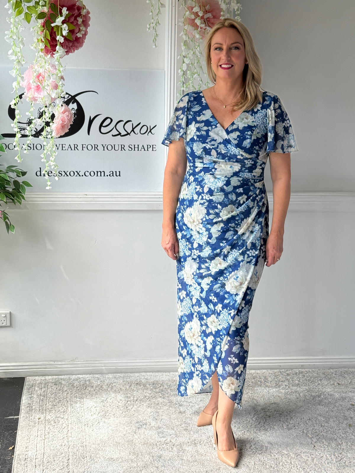 Tracey Azure Blossom Evening Dress