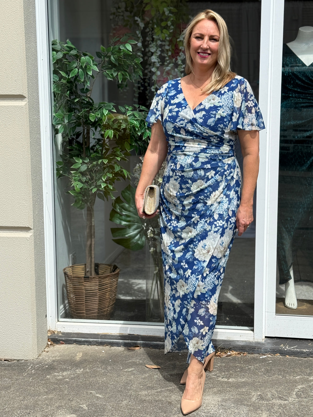 Tracey Azure Blossom Evening Dress