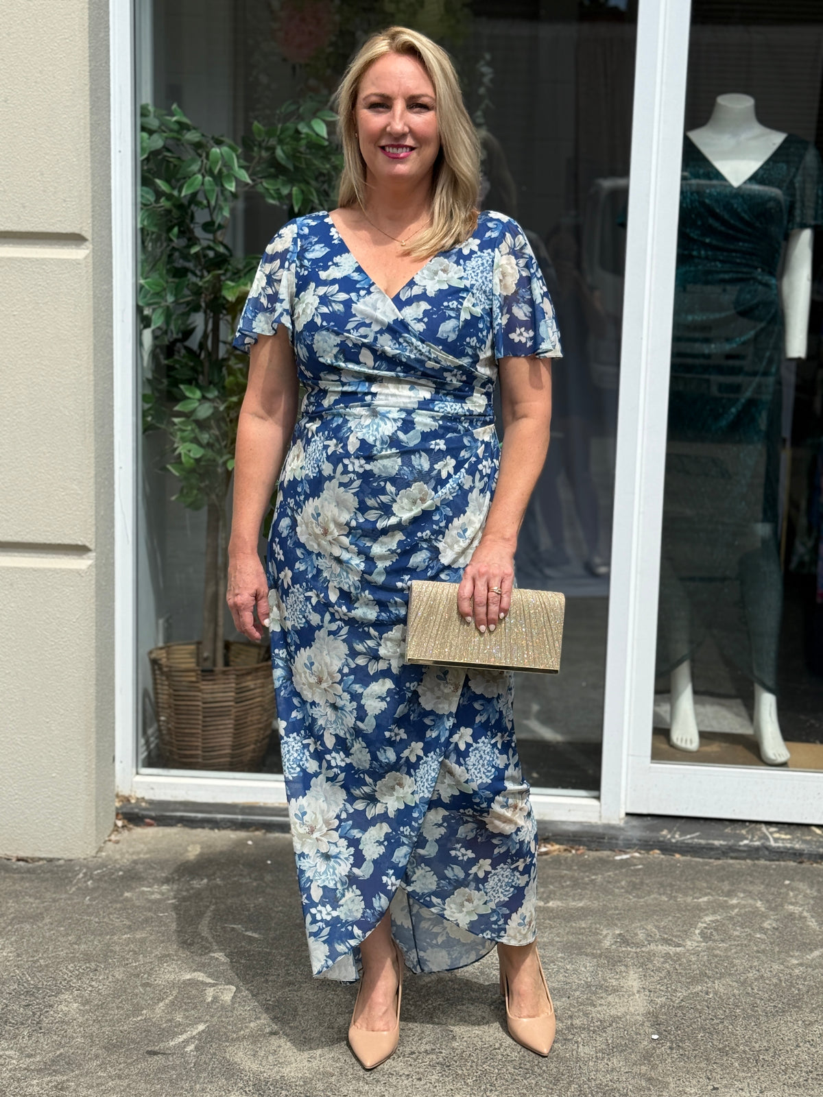 Tracey Azure Blossom Evening Dress