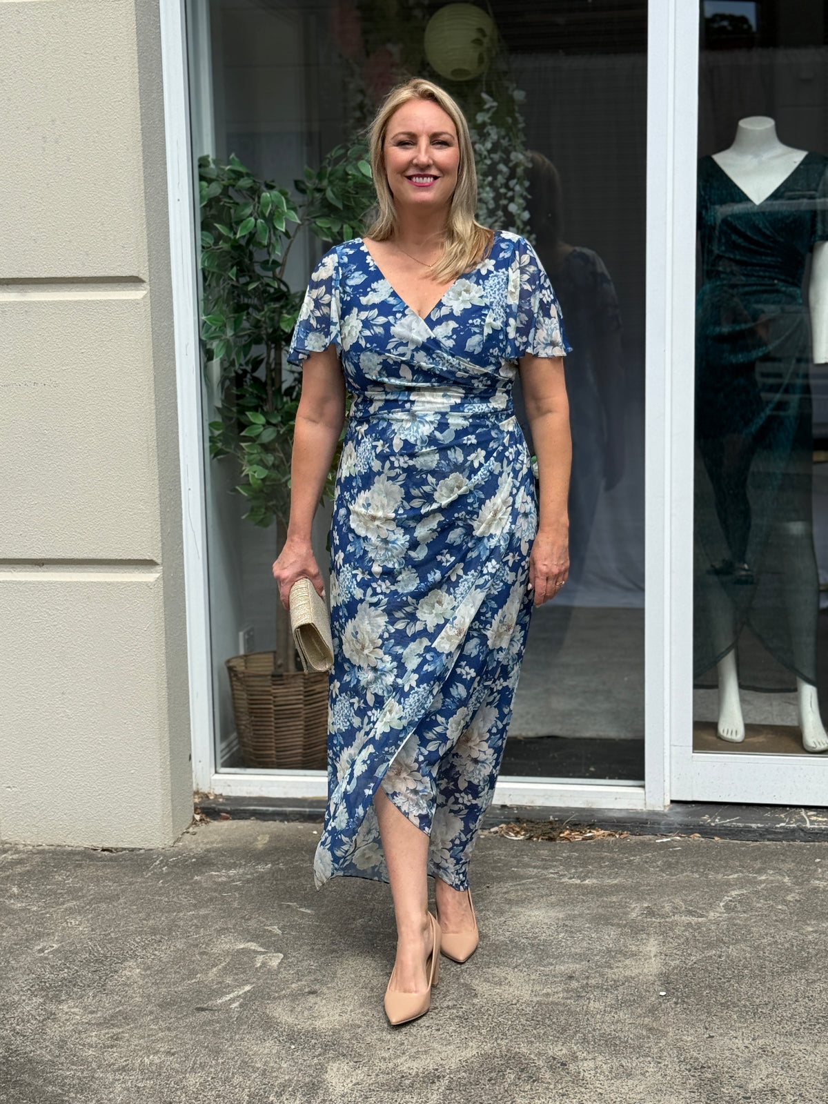 Tracey Azure Blossom Evening Dress