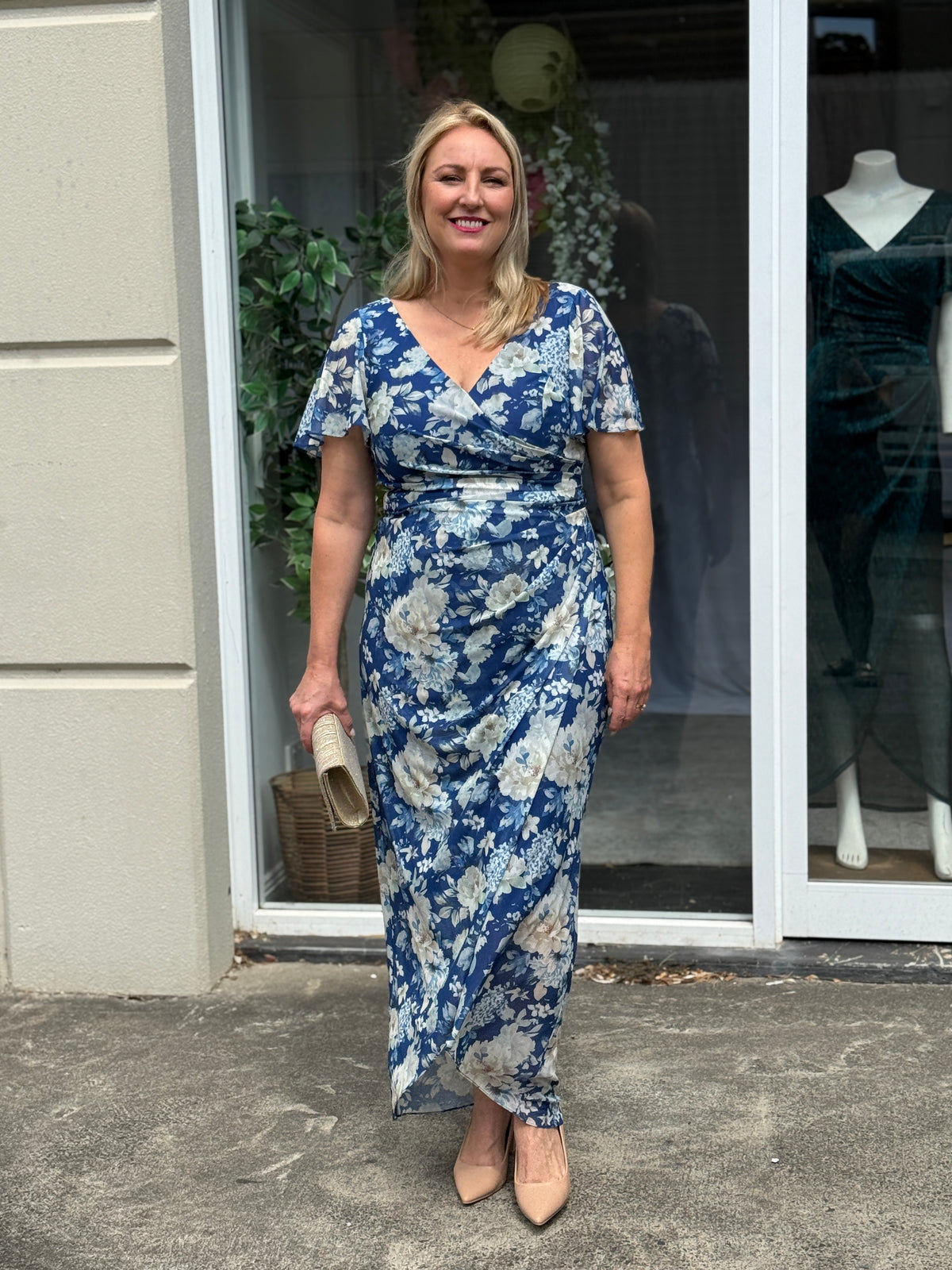 Tracey Azure Blossom Evening Dress