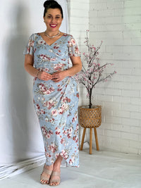 Tracey Blue Floral Evening Dress