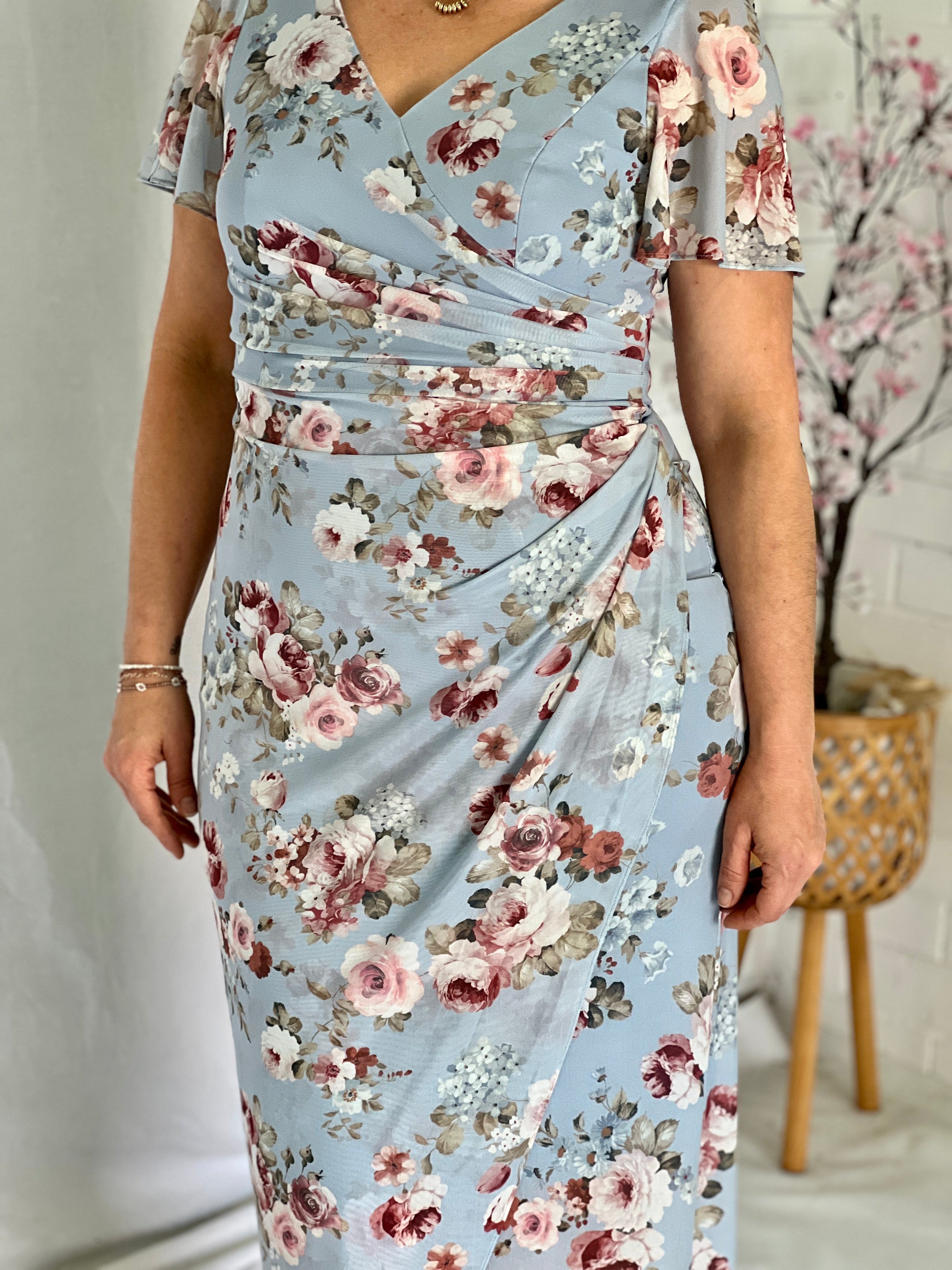 Tracey Blue Floral Evening Dress Dressxox