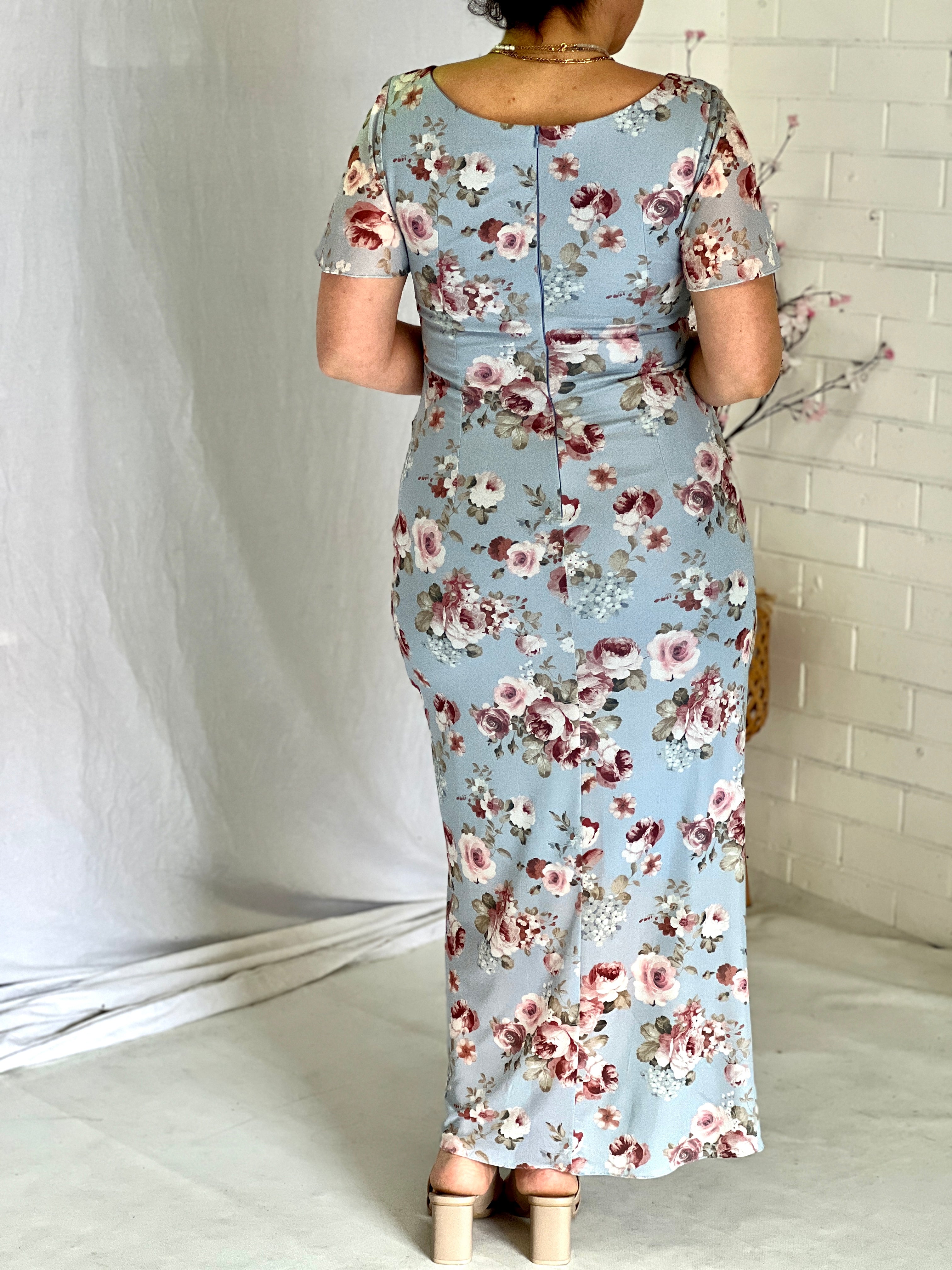 Tracey Blue Floral Evening Dress Dressxox