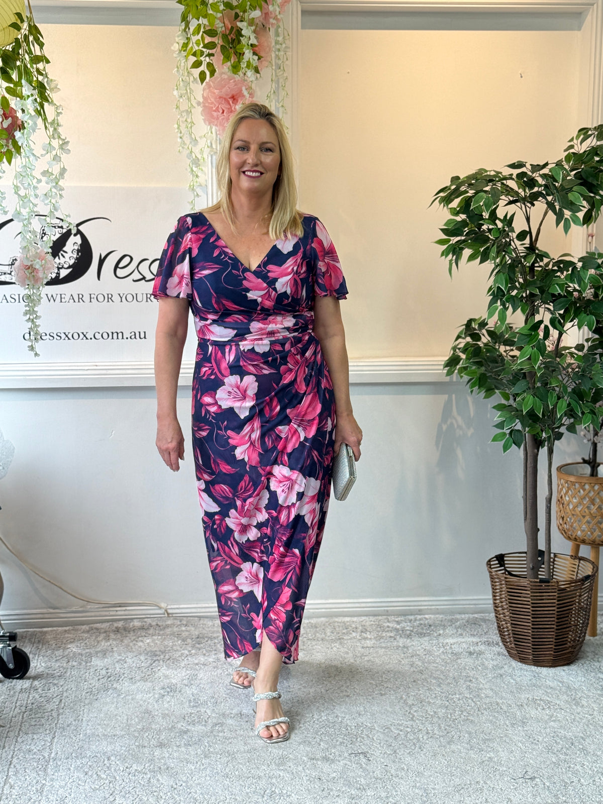 Tracey Hibiscus Evening Dress