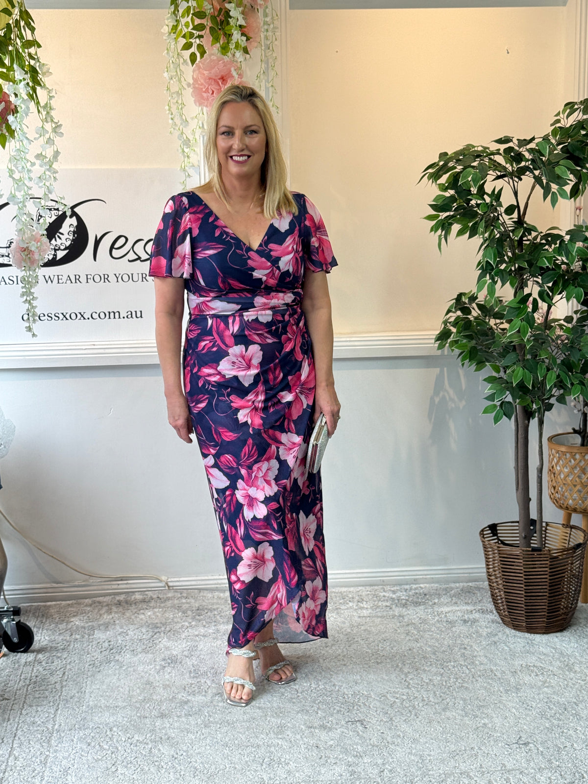 Tracey Hibiscus Evening Dress