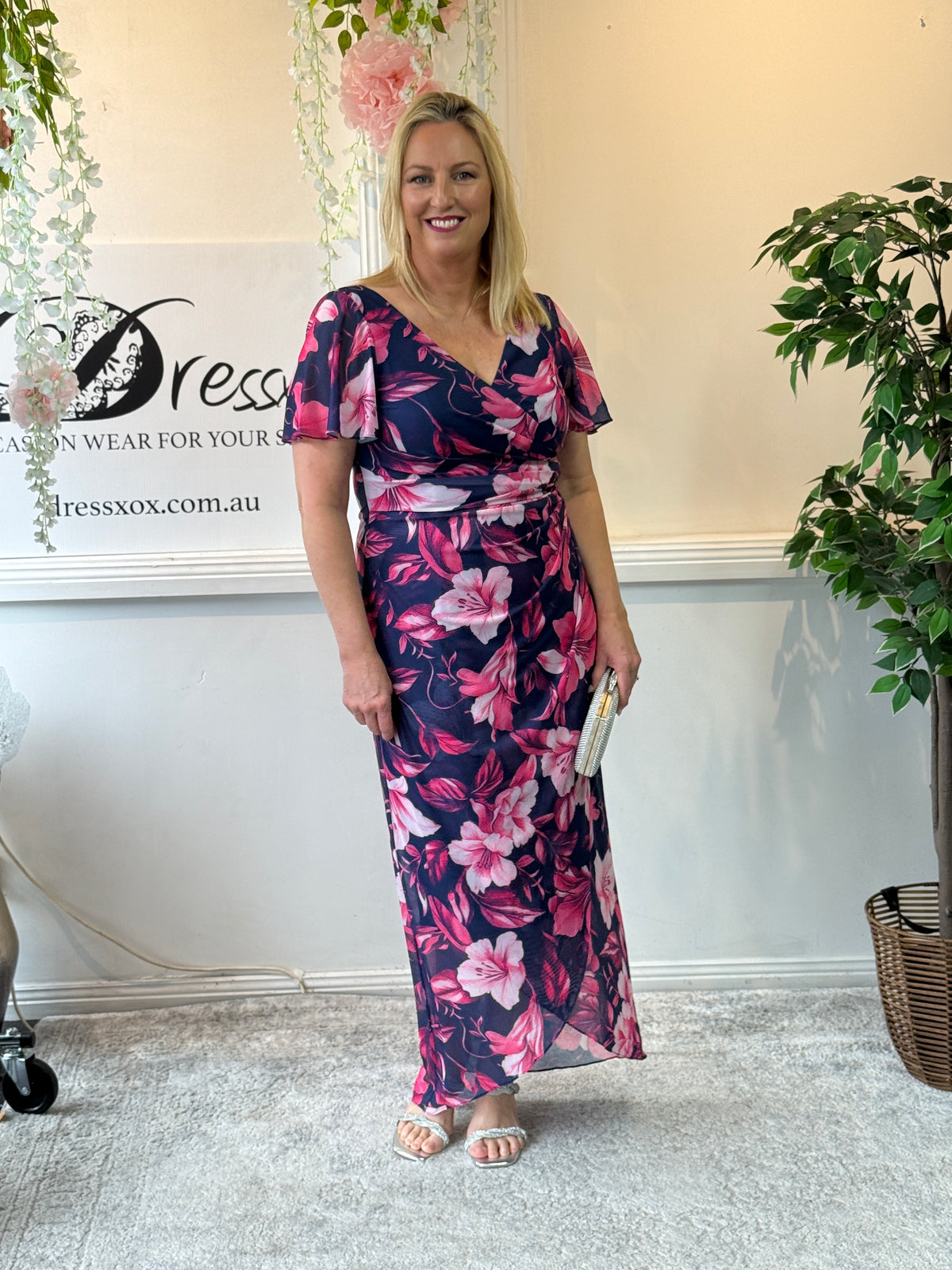 Tracey Hibiscus Evening Dress