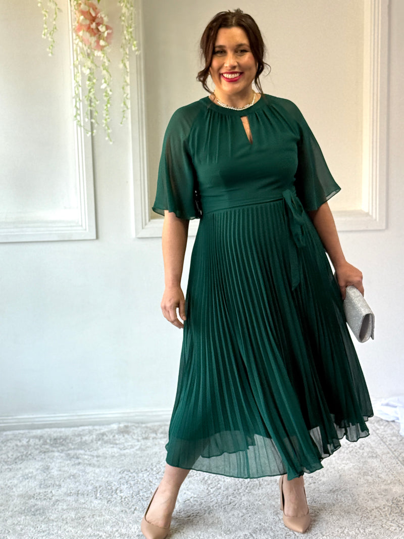 Udella Emerald Pleated Dress